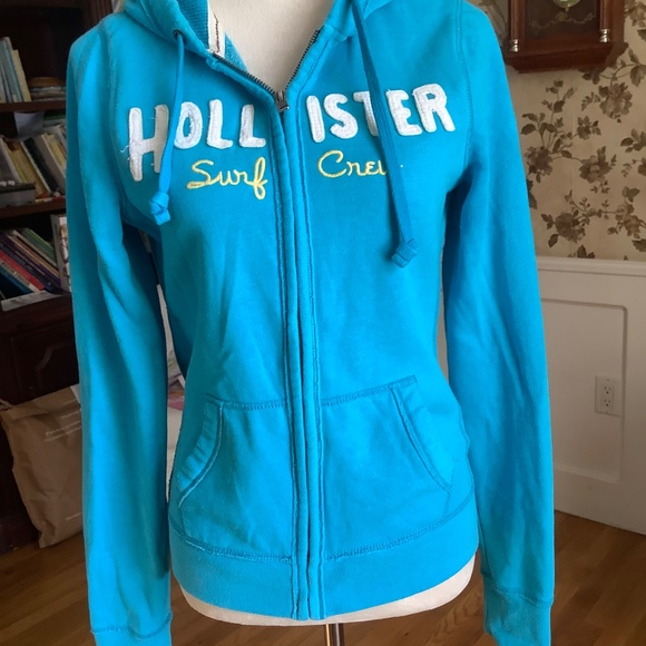 Hollister Full Zip Hooded Sweatshirt Cotton Blend Light Green Size L - Picture 4 of 8
